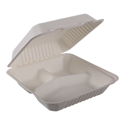 TAKE-OUT/ Container, Large, Bagasse, Three Compartment, 200 per case-Food Service