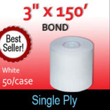 RECEIPT PAPER NON-THERMAL SINGLE PLY WHITE BOND - 3" X 150' 50 Rolls