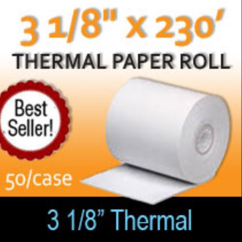 THERMAL RECEIPT PAPER  ROLL - 3 1/8" X 230' 50 Rolls Per Case