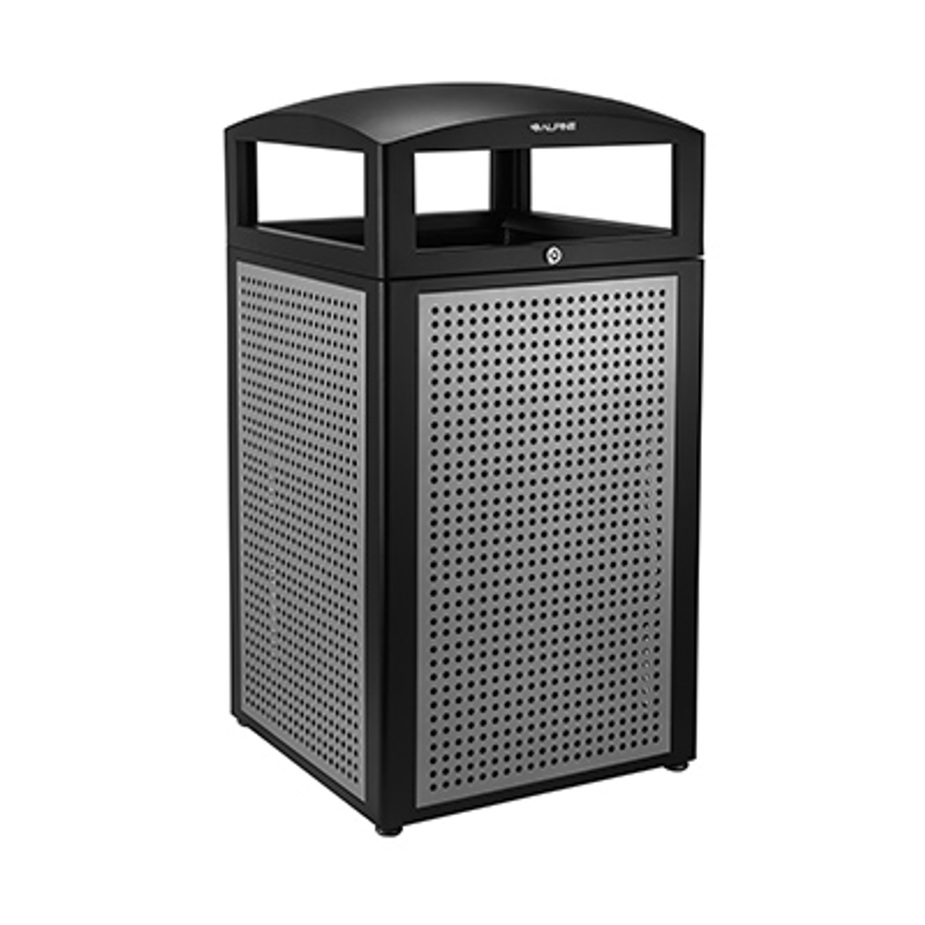 TRASHCAN/ OUTDOOR/ ALPINE/ Rugged 40-Gallon All-Weather Trash Containers with Steel Panels, Silver