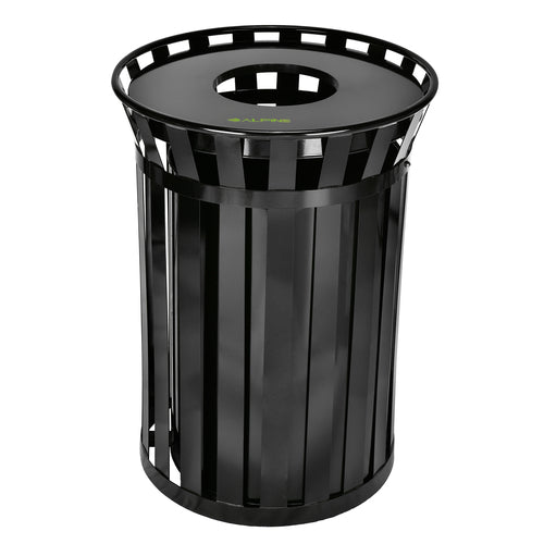 TRASHCAN/ OUTDOOR/ ALPINE/ Trash Receptacle Metal with Flat Lid/Black 38 gallon