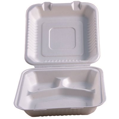 TAKE-OUT/ Container, Large, Bagasse, Three Compartment, 200 per case-Food Service
