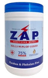 SANITIZER WIPES/ ZAP 75% ALCOHOL/ Canister/ 160 Count